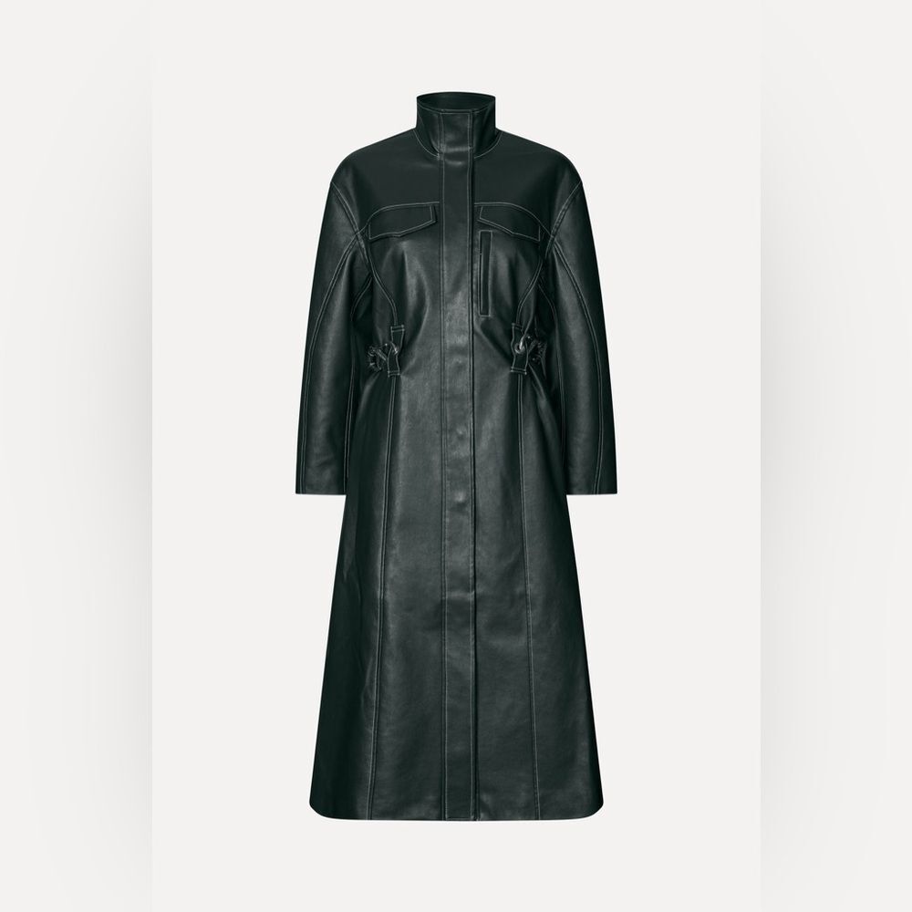 Stine Goya DROPPED SHOULDER HIGH COLLAR COAT - DARK GREEN, size XS - Picture 4 of 16